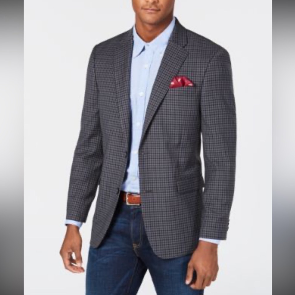 Tommy Hilfiger Men’s Check Sport Coat Blazer – Size 43 Regular – Navy & Charcoal